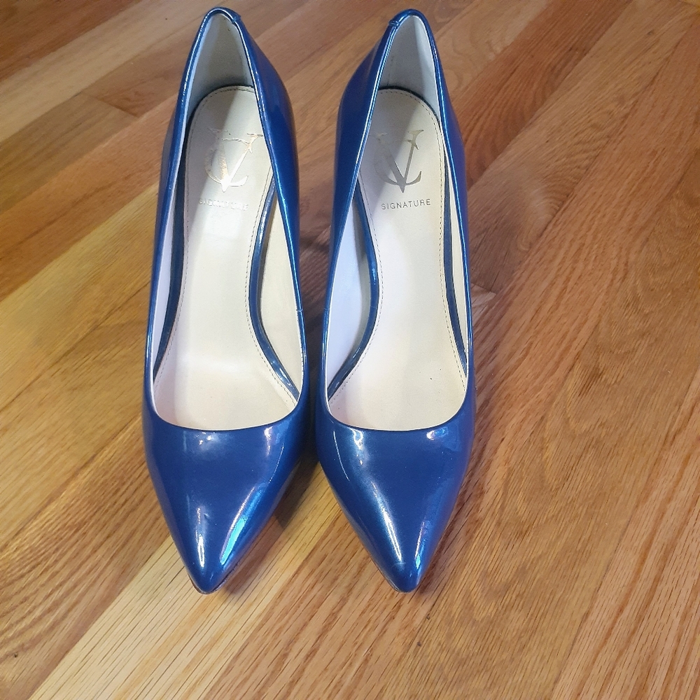 VERO CUOIO Signature Coblet Blue Patent Leather Heels Size 7 vero cuioio